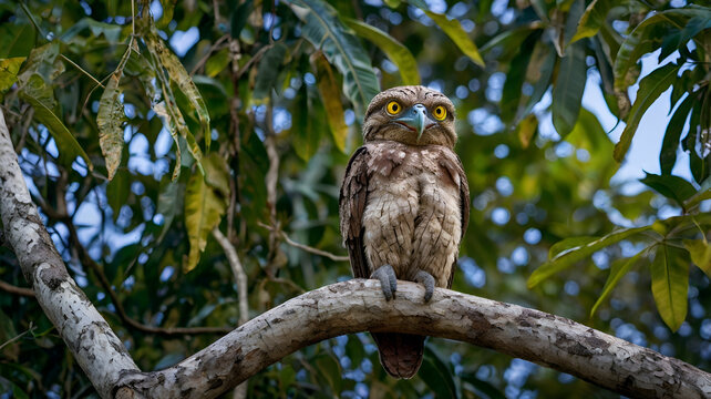 great potoo A great potoo perched motionless on a broken tree branch at dusk, perfectly camouflaged with its bark-like feathers