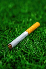 Discarded Cigarette Butt on Grass