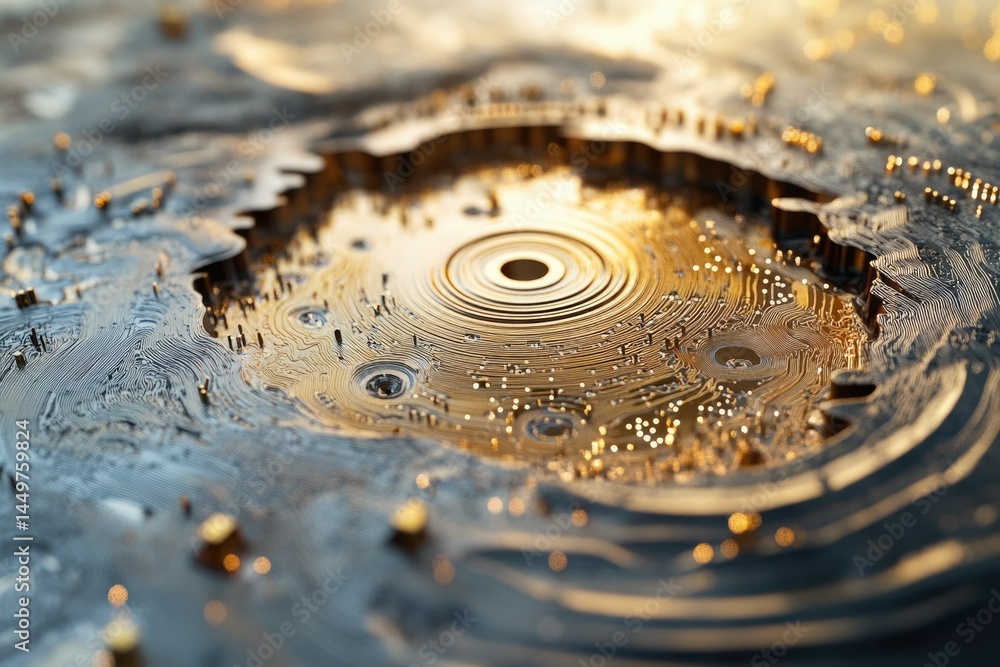 Aufkleber Abstract 3D rendering of a circuit board, resembling a futuristic, technological landscape.