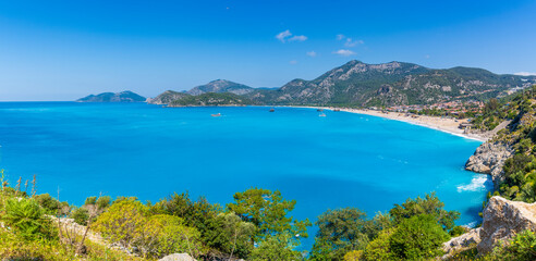 Fototapeta premium The Oludeniz Beach view from hill in Fethiye Town of Turkey