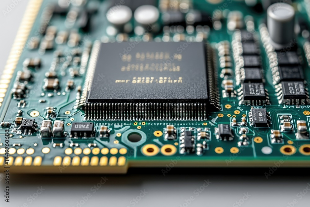 Poster Close-up of a printed circuit board showcasing integrated circuits and other electronic components.