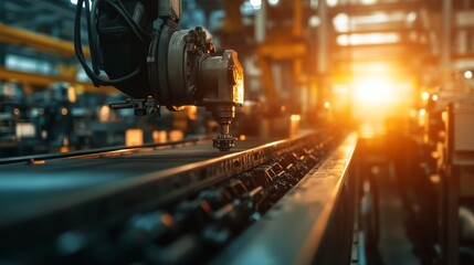 Naklejka premium Showcasing innovative industrial robotic arms engineered with high-precision components and integrated automation systems to enhance production speed and quality in photo stock concept and empty