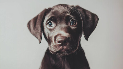 Fototapeta premium portrait of black labrador retriever on grey background 