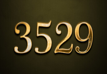 Old gold effect of 3529 number with 3D glossy style Mockup.