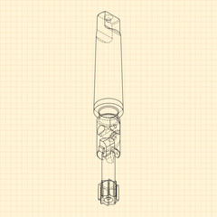 Mechanical engineering drawings. Tap tools, borer. Technical Design. Cover. Blueprint. Step Cutting Tool with Countersinking Function. Technical 3D Vector Illustration