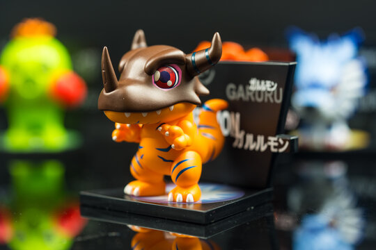 Bangkok, Thailand - May 2, 2025 : Greymon, Pop mart Digimon Adventure Fridge Magnet Series Figures