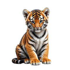 Fototapeta premium Baby Tiger Cub Portrait, Young Bengal Tiger Face, Adorable Endangered Wild Cat, Orange Striped Jungle Predator, Cute Wildlife Feline, Zoo Animal Photography, Big Cat Species, Isolated Wildlife Image