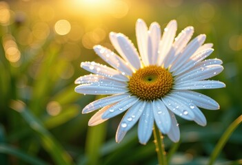 Fototapeta premium A beautiful daisy flower with dew drops glistening in the sunlight