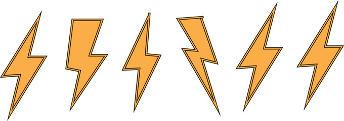 Thunder charging power for electricity and batteries. Hand drawn light. Vector stock illustration