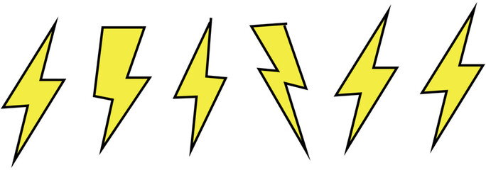 Thunder charging power for electricity and batteries. Hand drawn light. Vector stock illustration