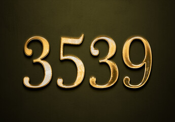 Old gold effect of 3539 number with 3D glossy style Mockup.