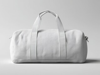 White duffel bag mockup on a gray background perfect for travel design