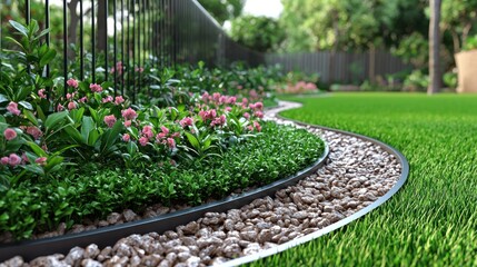 Obraz premium Serene garden with stones, plants, fence and green