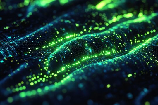 Abstract digital wave of glowing particles, representing data flow and network connectivity.