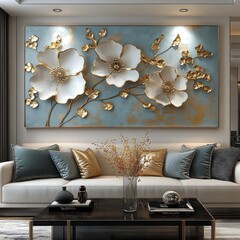 Elegant 3D floral wall art in living room