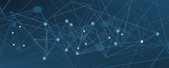 An abstract vector illustrating interconnected nodes and lines forming a complex digital network. The deep blue background enhances the futuristic and technological theme, making it ideal for AI conce