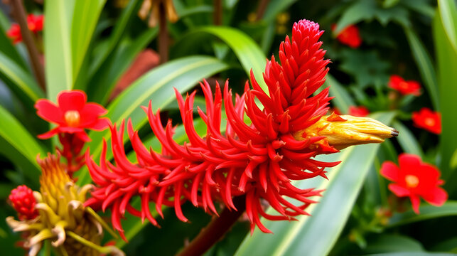 Celosia cristata. Red flower that looks like a chicken's comb. Celosia argentea. Close up of red flowers. Blooming flower in the tropical garden. Bunga jengger ayam.