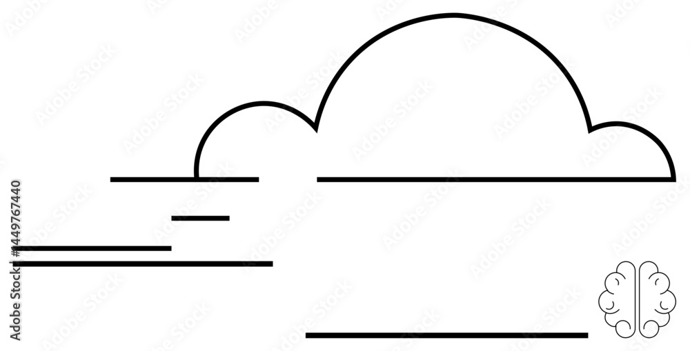 Poster cloud outline with dynamic lines and a small brain icon, representing connectivity, technology, and 