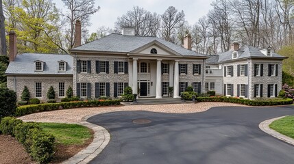 Fototapeta premium Elegant, stately residence nestled within verdant surroundings.