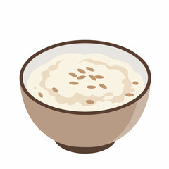 Bowl of creamy rice with grains in the center, simple food illustration