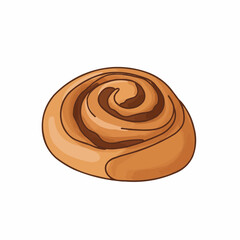 A stylized image of a fresh baked, cinnamon swirl roll sitting on a white background