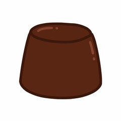 Cartoon-like dessert with brown sauce in a cup