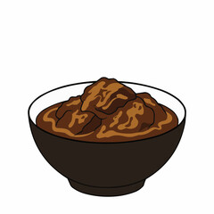 Illustration of a plate containing cooked meat chunks in shades of brown