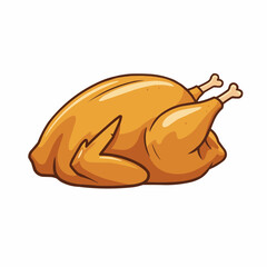 Cartoon style, crispy-skinned, golden roasted bird on a white background