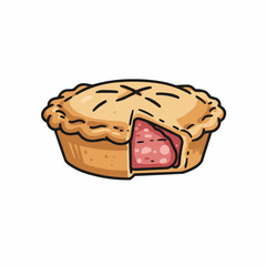 Pie illustration, filled with pink. The crust is golden brown with crimped edges