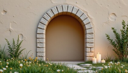 Stone Archway with Candles and Flowers