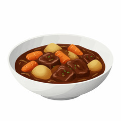 Appetizing stew bowl with carrots, meat, potatoes, and rich brown gravy