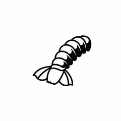 Black and white stylized image of a caterpillar in the bottom right corner
