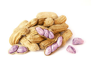 Boiled peanuts isolated on white background. Pile of peanuts