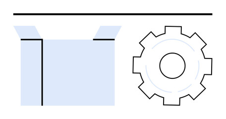 Open box and gear suggesting packaging, system setup, logistics, and process management. Ideal for e-commerce, technology, manufacturing, delivery, innovation automation simple landing page
