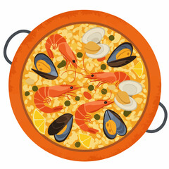 Delicious seafood & rice dish in a pan, a tempting culinary delight