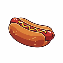 Cartoon hot dog with yellow mustard on a soft bun, simple and delicious