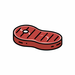 Cartoon illustration of a cooked steak, complete with grill marks and visible fat