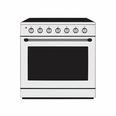 Fototapeta premium A white oven features black knobs and a closed oven door, simple illustration