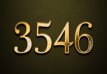 Old gold effect of 3546 number with 3D glossy style Mockup.
