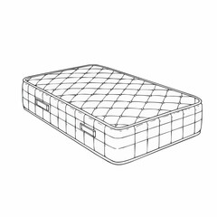 Corner of a comfortable, quilted mattress in black and white line drawing