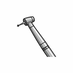 Cartoonish dental drill with metallic shades and thick black outlines, pointing upward