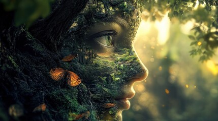 Woman nature forest face sunlight mystical fantasy art
