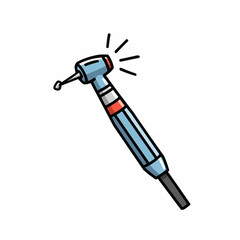 Cartoon-style dental tool isolated on white background, light blue and red