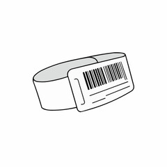 A minimalist gray object with a barcode sticker sits at the bottom right corner