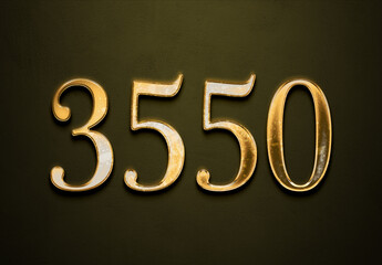 Old gold effect of 3550 number with 3D glossy style Mockup.