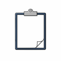 A clean, cartoon clipboard with a silver clip awaits a memo, isolated on white