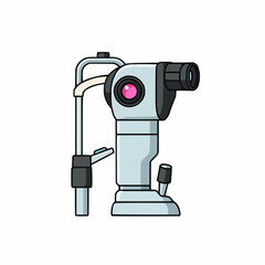 Cartoon slit lamp examination equipment with a red dot on the screen