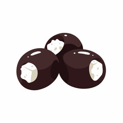 Stylized dark chocolate dessert with creamy filling on a white background