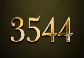 Old gold effect of 3544 number with 3D glossy style Mockup.