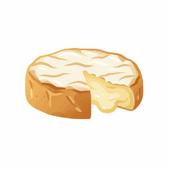 Slice of soft cheese with a cut piece, on a white background, tan crust